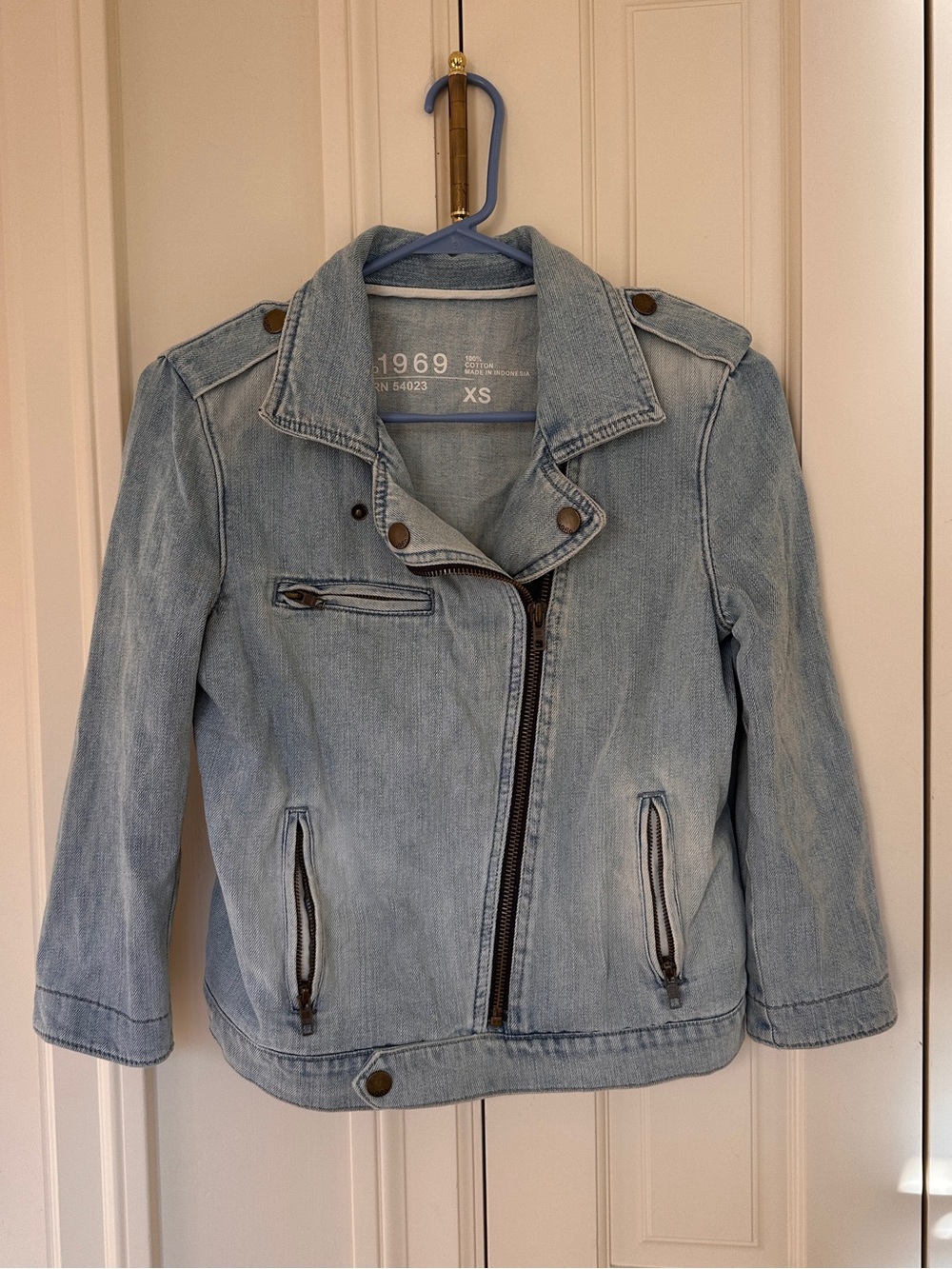 1969 Light Blue Denim Moto Jacket - XS
